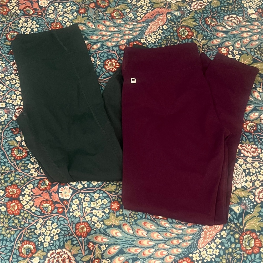 Fabletics Chic Green and Burgundy Leggings